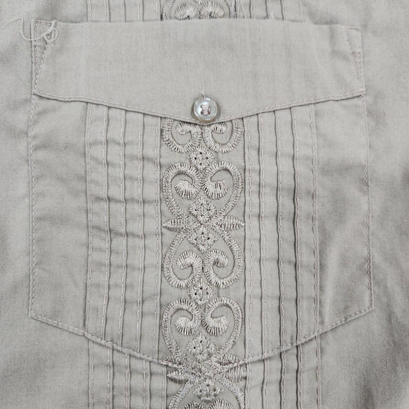 TropiCool Shirt Mens Large Short Sleeves Button Up Tan 4 Pockets Embroider Flaw - Picture 5 of 11